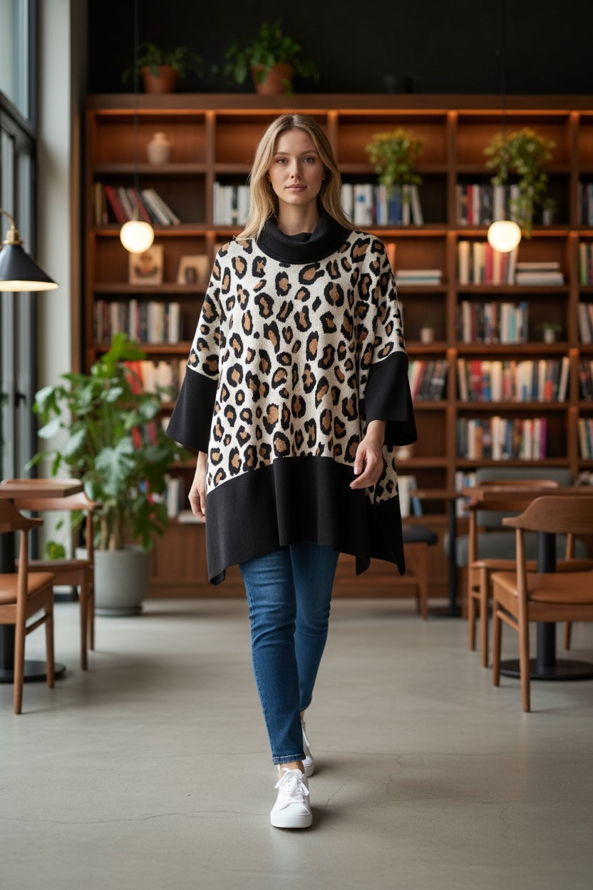 Capa para Dama cuello tortuga con animal print.
