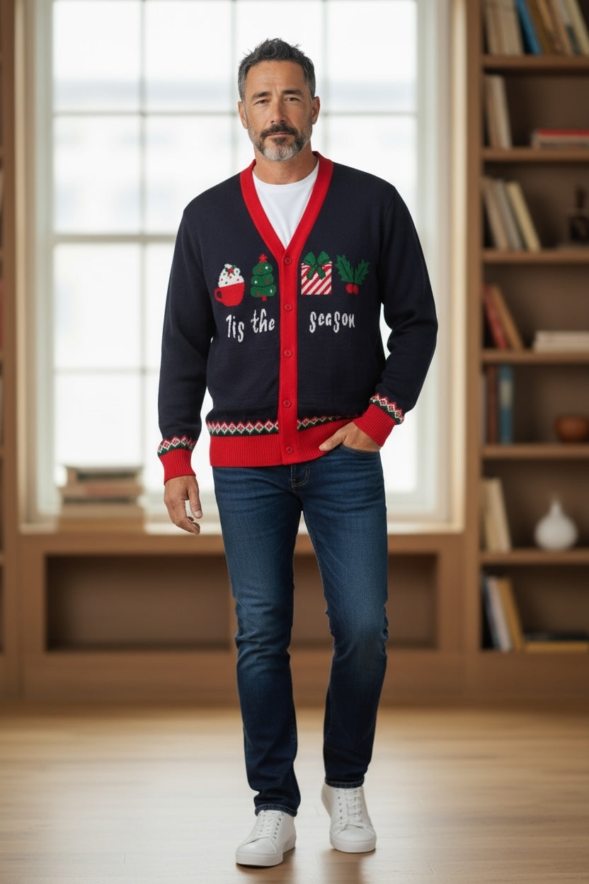 Ugly Sweater / Sueter Navideño Abierto con Cupcake, Arbolitos y Regalo