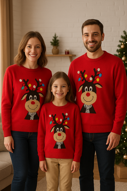 Ugly Sweater / Sueter Navideño con Reno con Luces Bordadas Adulto