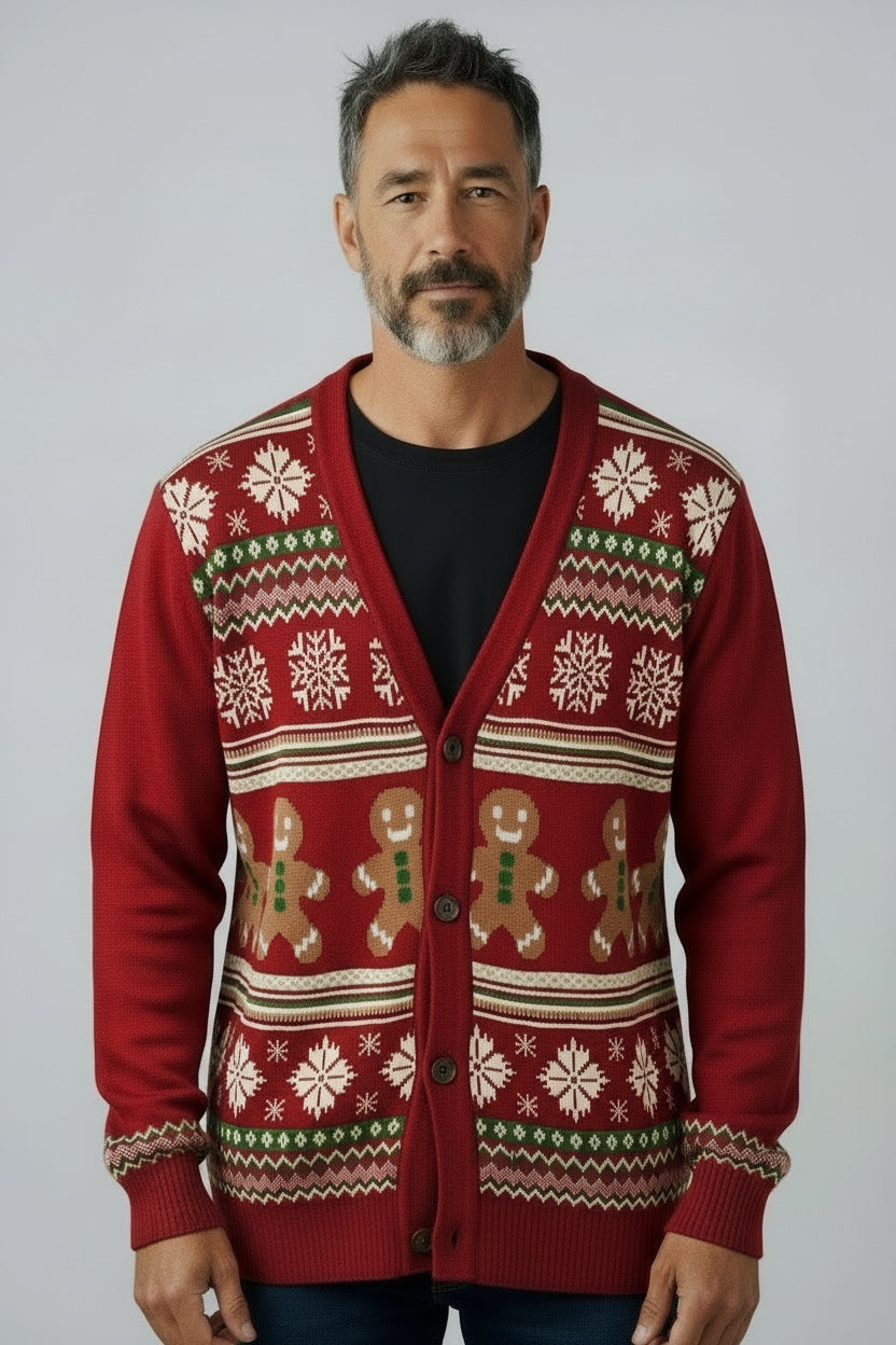 Ugly Sweater / Sueter Navideño Adulto abierto con galletas de jengibre.