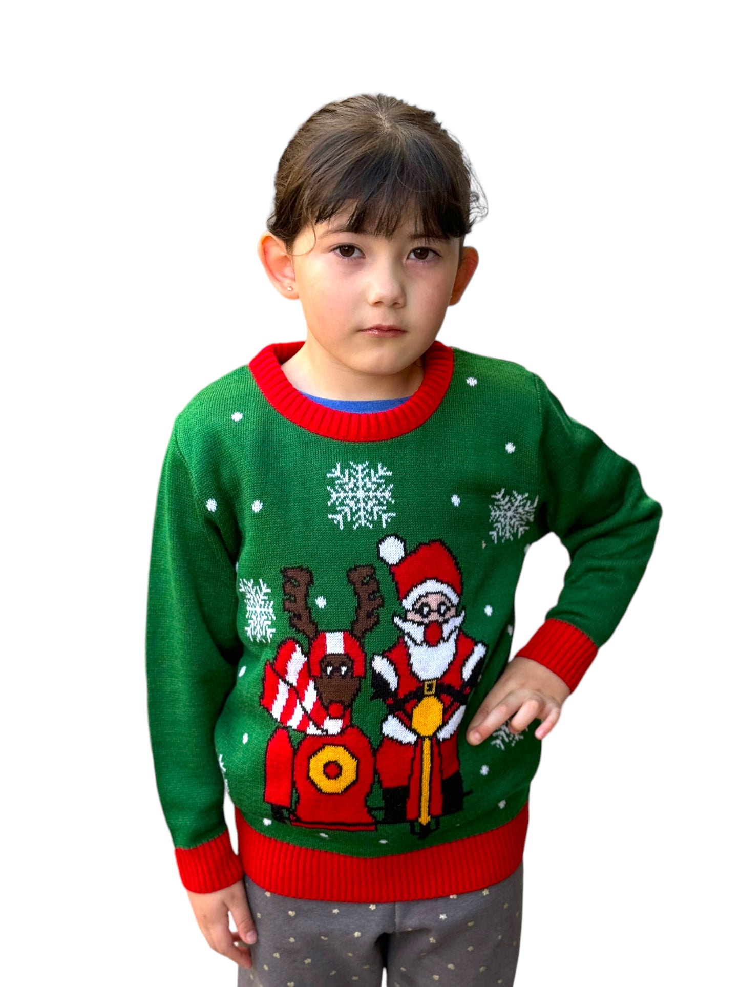 Ugly Sweater / Sueter Navideño Infantil con Santa en Moto