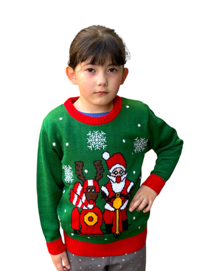 Ugly Sweater / Sueter Navideño Infantil con Santa en Moto