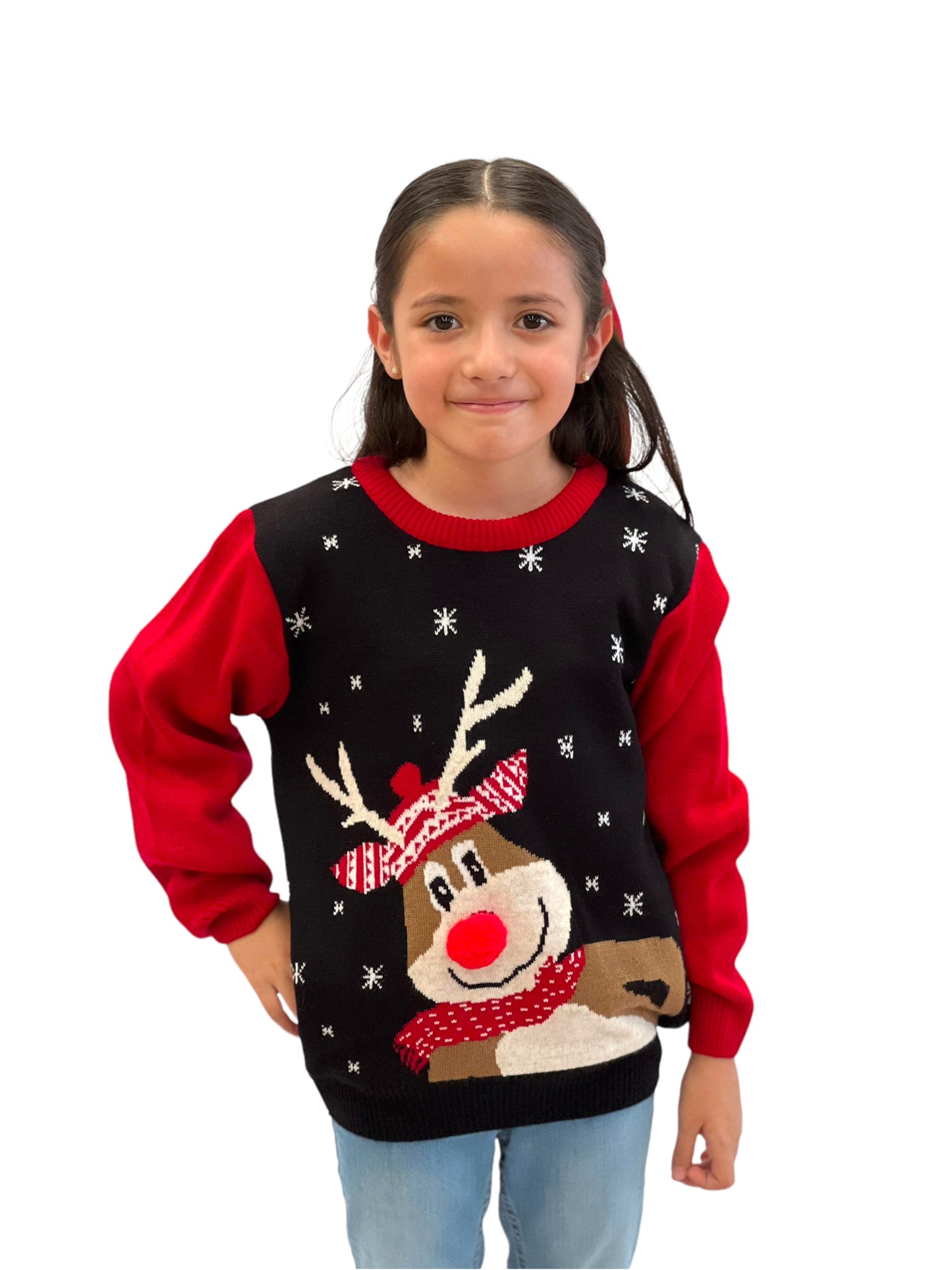 Ugly Sweater / Sueter Navideño con Reno con bufanda.Niños