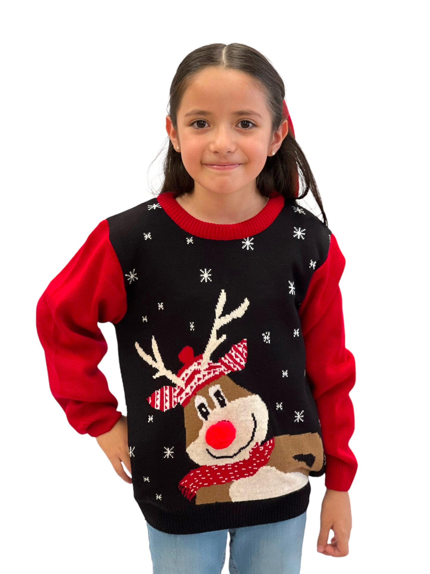 Ugly Sweater / Sueter Navideño con Reno con bufanda.Niños