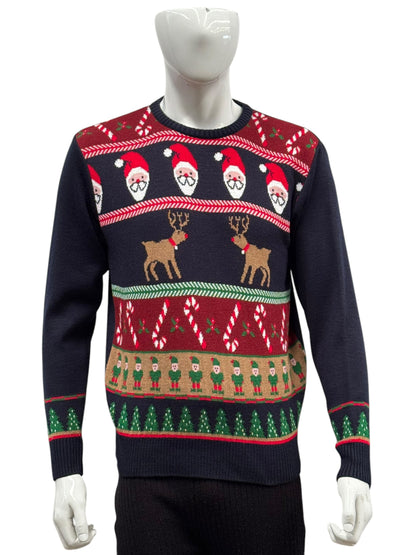 Ugly Sweater / Sueter Navideño con Duendes, Bastones, Renos y Santas Infantil