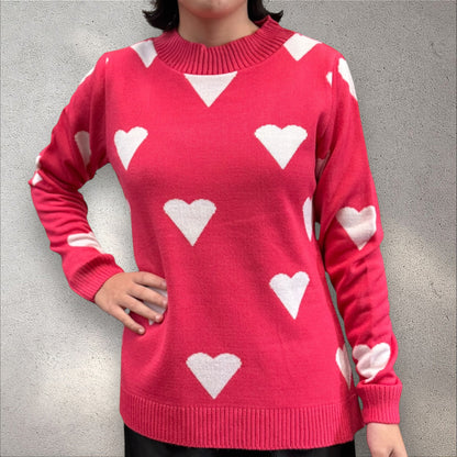 Sueter cuello redondo con corazones en contraste