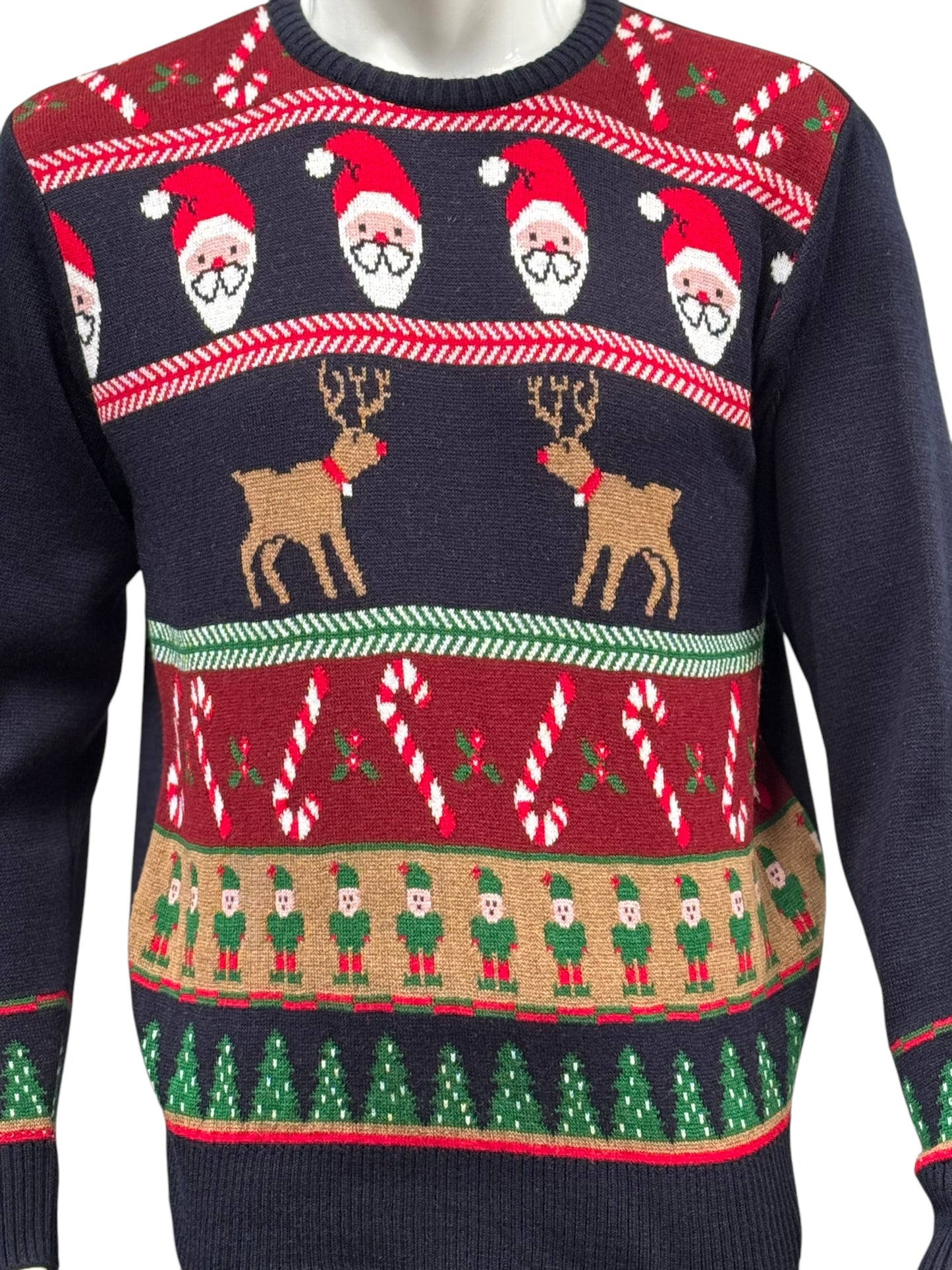 Ugly Sweater / Sueter Navideño con Duendes, Bastones, Renos y Santas Infantil