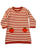 Vestido Halloween a rayas con calabacitas bordadas. Manga larga