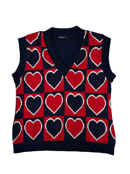 Chaleco cuello V frente con Corazones
