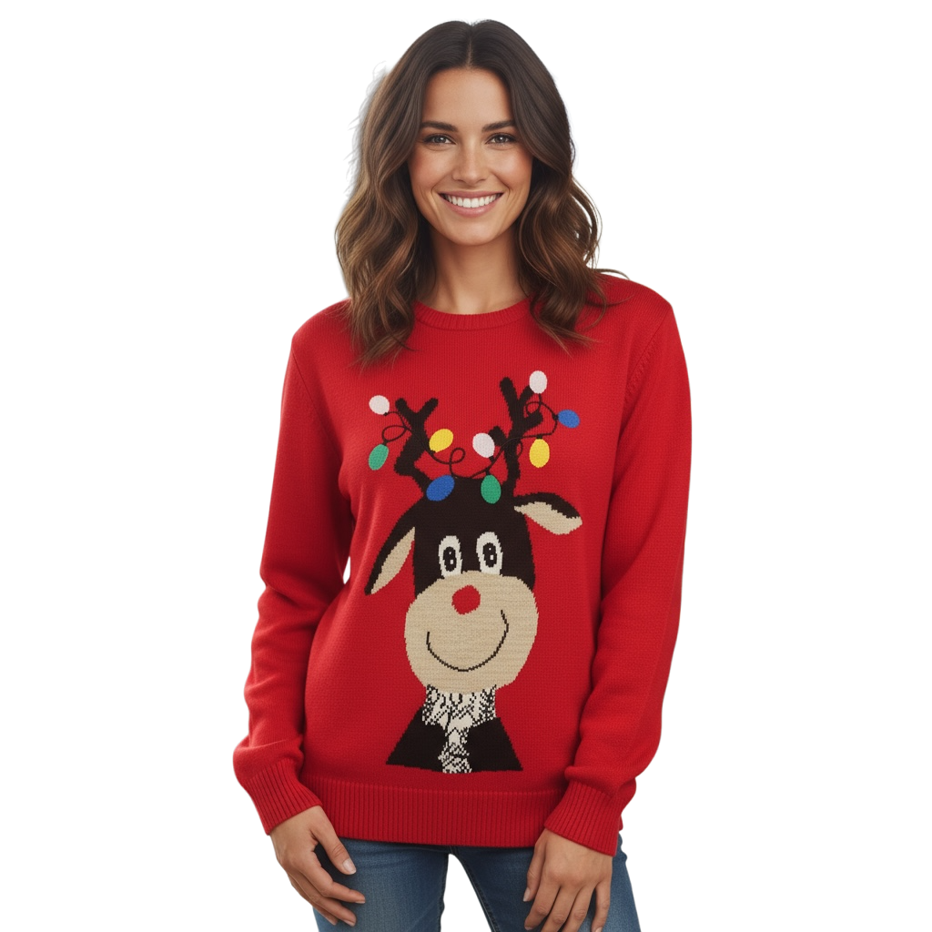 Ugly Sweater / Sueter Navideño con Reno con Luces Bordadas Adulto