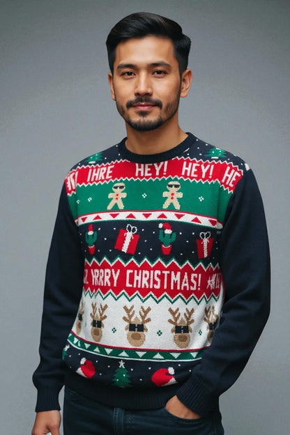 Ugly Sweater / Sueter Navideño Adulto con Renos, Regalos y Galletas. Merry Christmas.