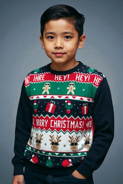 Ugly Sweater / Sueter Navideño Infantil con Renos, Regalos y Galletas. Merry Christmas.