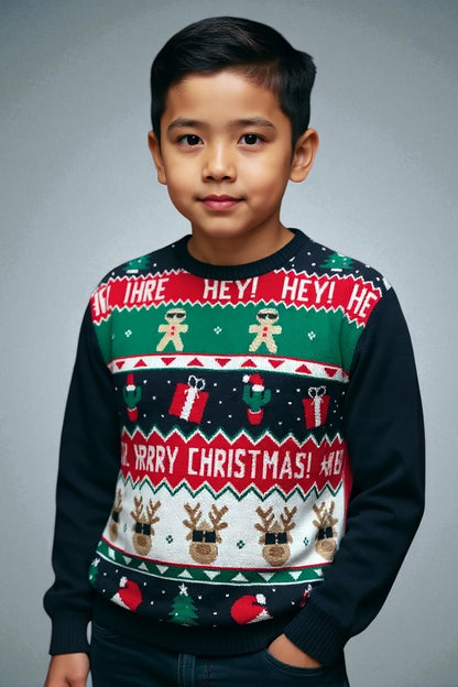 Ugly Sweater / Sueter Navideño Infantil con Renos, Regalos y Galletas. Merry Christmas.