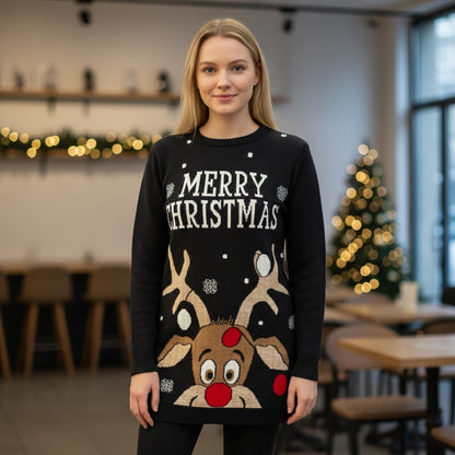 Ugly Sweater / Blusón Navideño Dama Merry Christmas y Reno