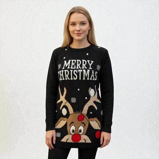Ugly Sweater / Blusón Navideño Dama Merry Christmas y Reno