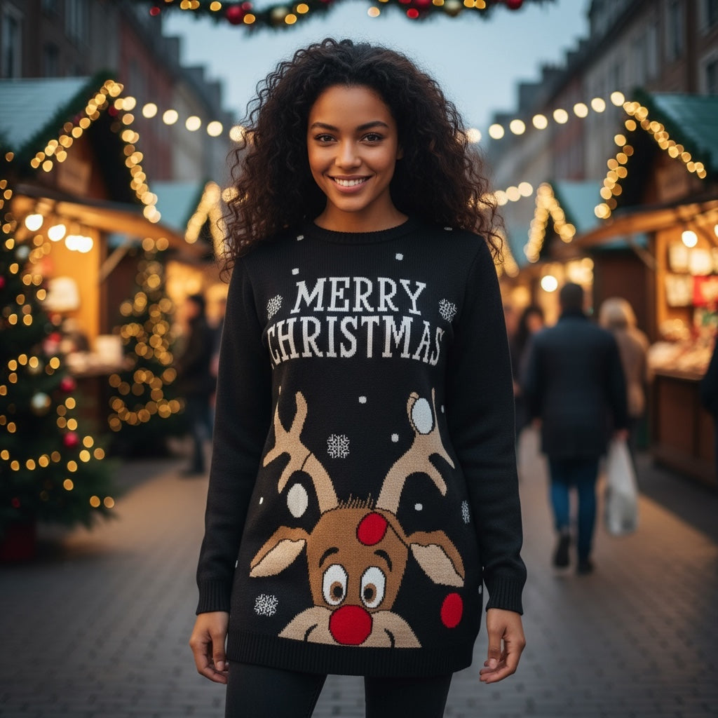 Ugly Sweater / Blusón Navideño Dama Merry Christmas y Reno