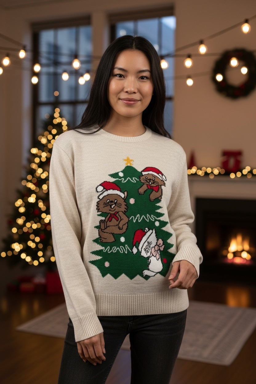 Ugly Sweater / Sueter Navideño Adulto con Arbolito y Gatitos