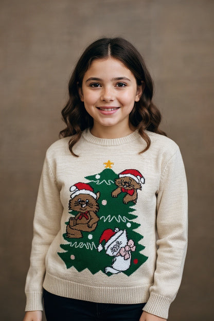 Ugly Sweater / Sueter Navideño Infantil con Arbolito y Gatitos