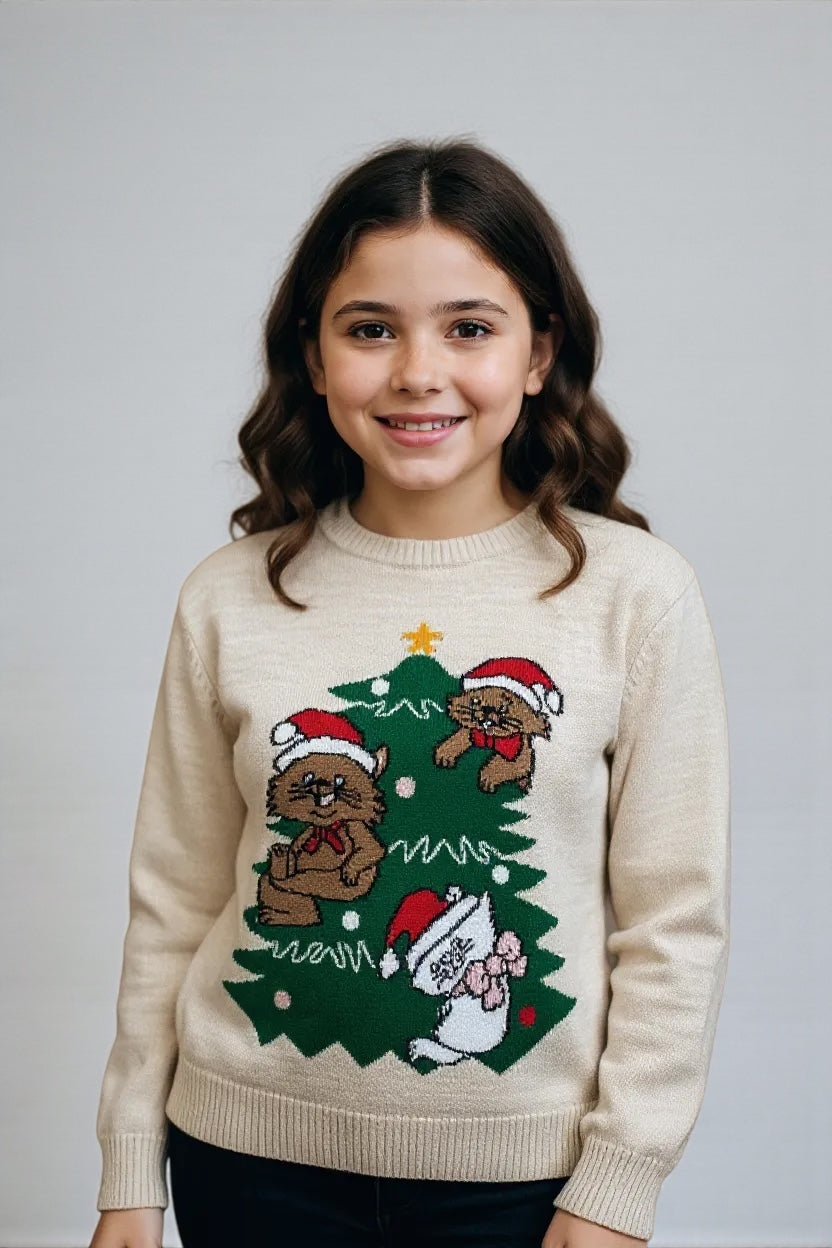 Ugly Sweater / Sueter Navideño Infantil con Arbolito y Gatitos