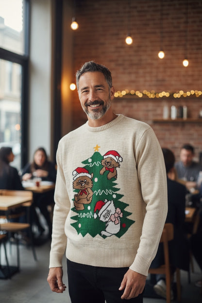 Ugly Sweater / Sueter Navideño Adulto con Arbolito y Gatitos