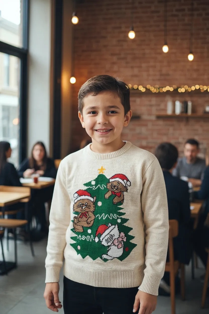 Ugly Sweater / Sueter Navideño Infantil con Arbolito y Gatitos