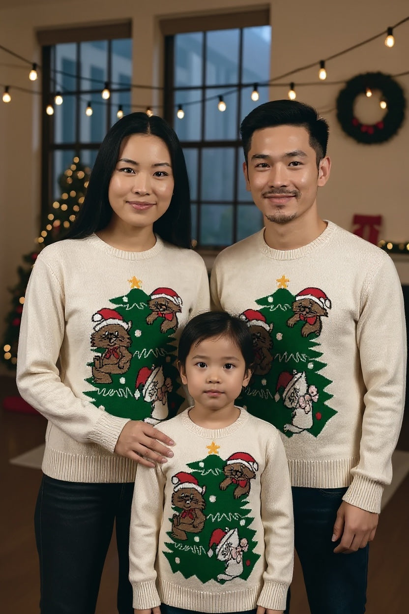 Ugly Sweater / Sueter Navideño Infantil con Arbolito y Gatitos
