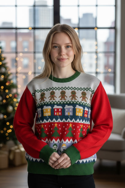 Ugly Sweater / Sueter Navideño Infantil con Muñecos de Nieve, Arbolitos, Casitas y Galletas