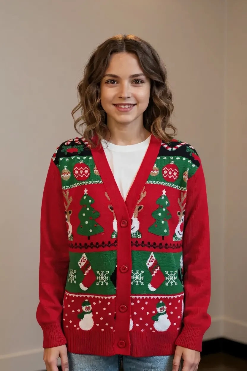 Ugly Sweater / Sueter Navideño Abierto Infantil con elementos navideños