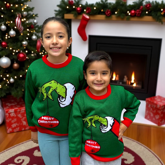Ugly Sweater / Sueter Navideño con Mano y Esfera Niños