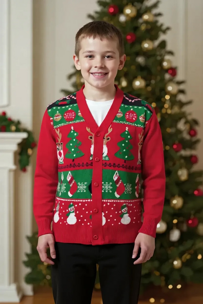 Ugly Sweater / Sueter Navideño Abierto Infantil con elementos navideños