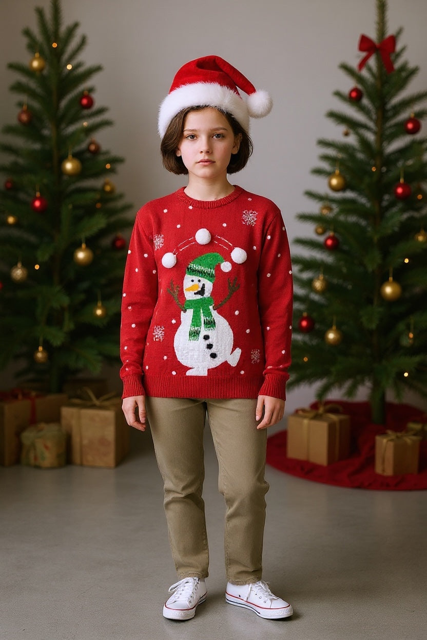 Ugly Sweater / Sueter Navideño con Muñera de Nieve. Niños