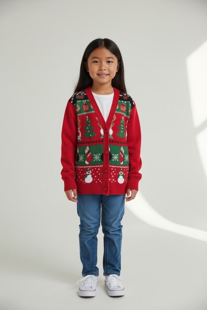 Ugly Sweater / Sueter Navideño Abierto Infantil con elementos navideños