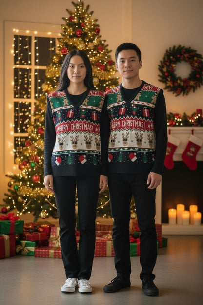 Ugly Sweater / Chaleco Navideño Adulto con Renos, Regalos y Galletas. Merry Christmas.