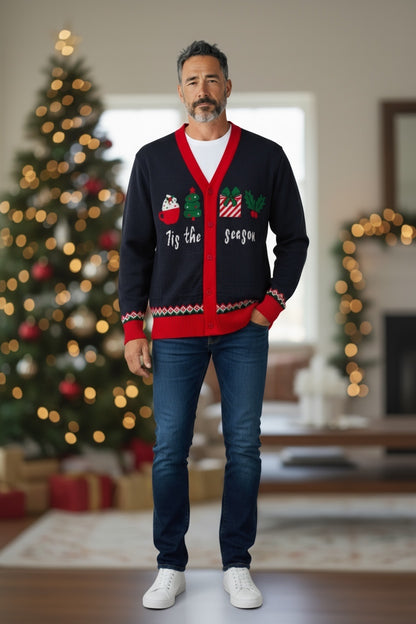 Ugly Sweater / Sueter Navideño Abierto con Cupcake, Arbolitos y Regalo