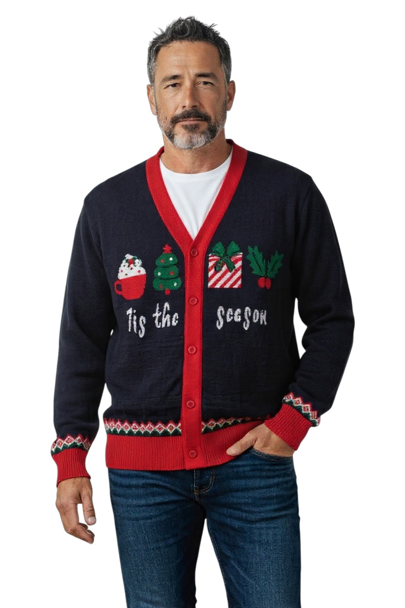 Ugly Sweater / Sueter Navideño Abierto con Cupcake, Arbolitos y Regalo