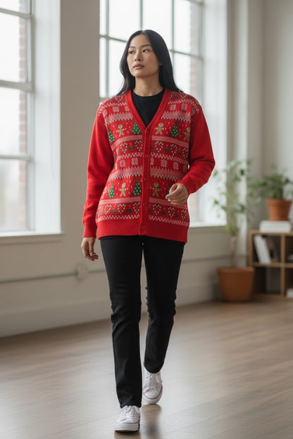 Ugly Sweater / Sueter Navideño Abierto con Galletas y Arbolitos