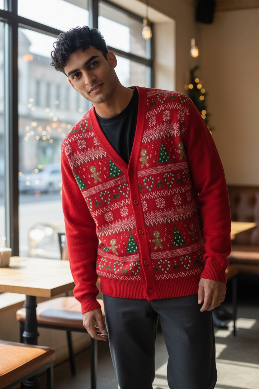 Ugly Sweater / Sueter Navideño Abierto con Galletas y Arbolitos