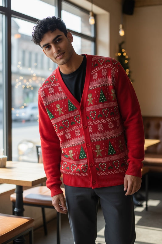 Ugly Sweater / Sueter Navideño Abierto con Galletas y Arbolitos