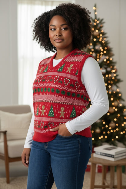 Ugly Sweater / Chaleco Navideño Adulto con Galletas y Arbolitos