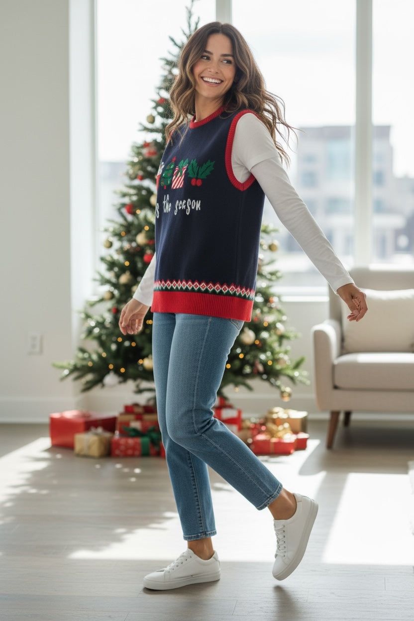 Ugly Sweater / Chaleco Navideño Adulto con Cupcake, Arbolito, Regalo y Muérdago.