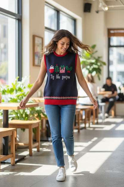 Ugly Sweater / Chaleco Navideño Adulto con Cupcake, Arbolito, Regalo y Muérdago.