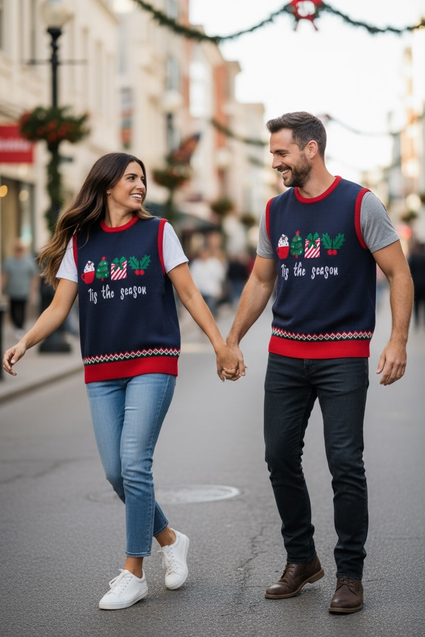 Ugly Sweater / Chaleco Navideño Adulto con Cupcake, Arbolito, Regalo y Muérdago.