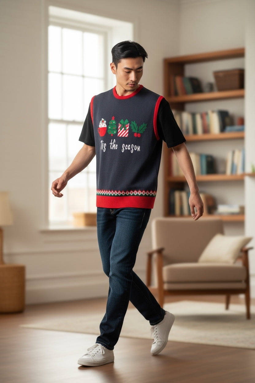 Ugly Sweater / Chaleco Navideño Adulto con Cupcake, Arbolito, Regalo y Muérdago.