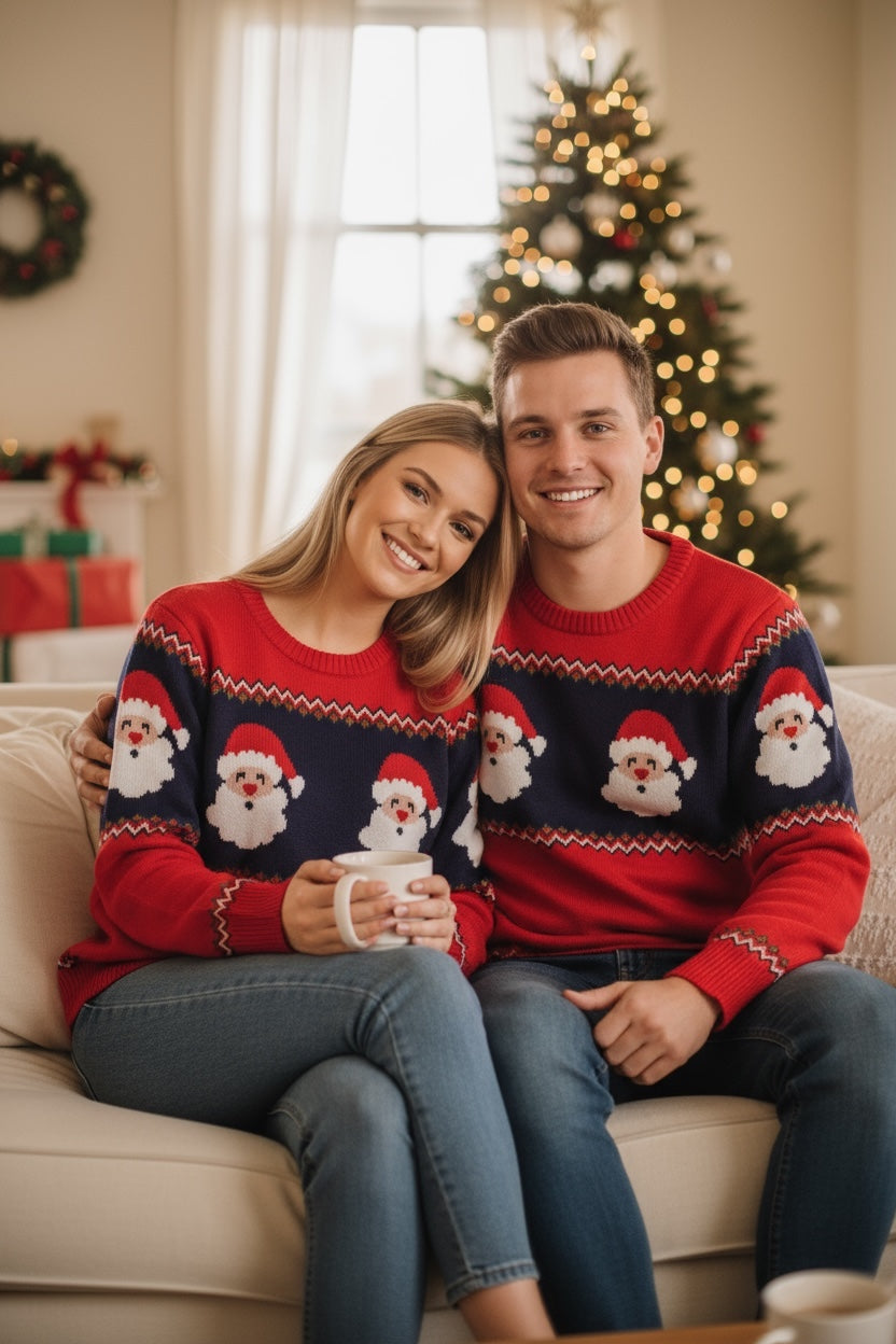 Ugly Sweater / Sueter Navideño Adulto con Senefa de Renos y Santas.