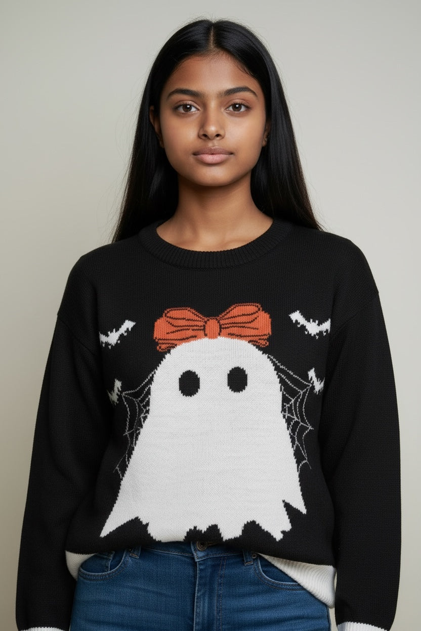 Sueter de Halloween  con Fantasma con Moño.