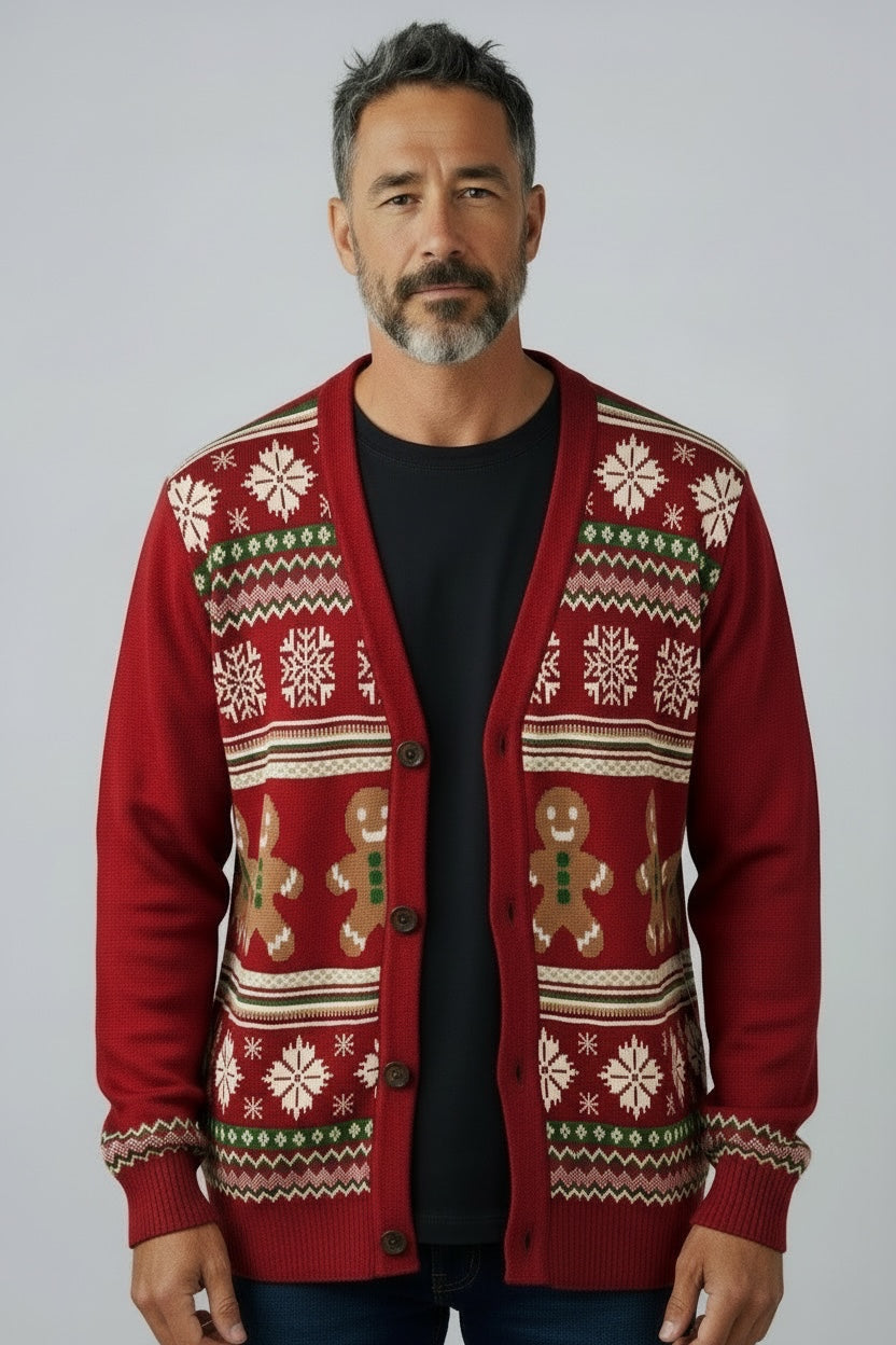 Ugly Sweater / Sueter Navideño Adulto abierto con galletas de jengibre.