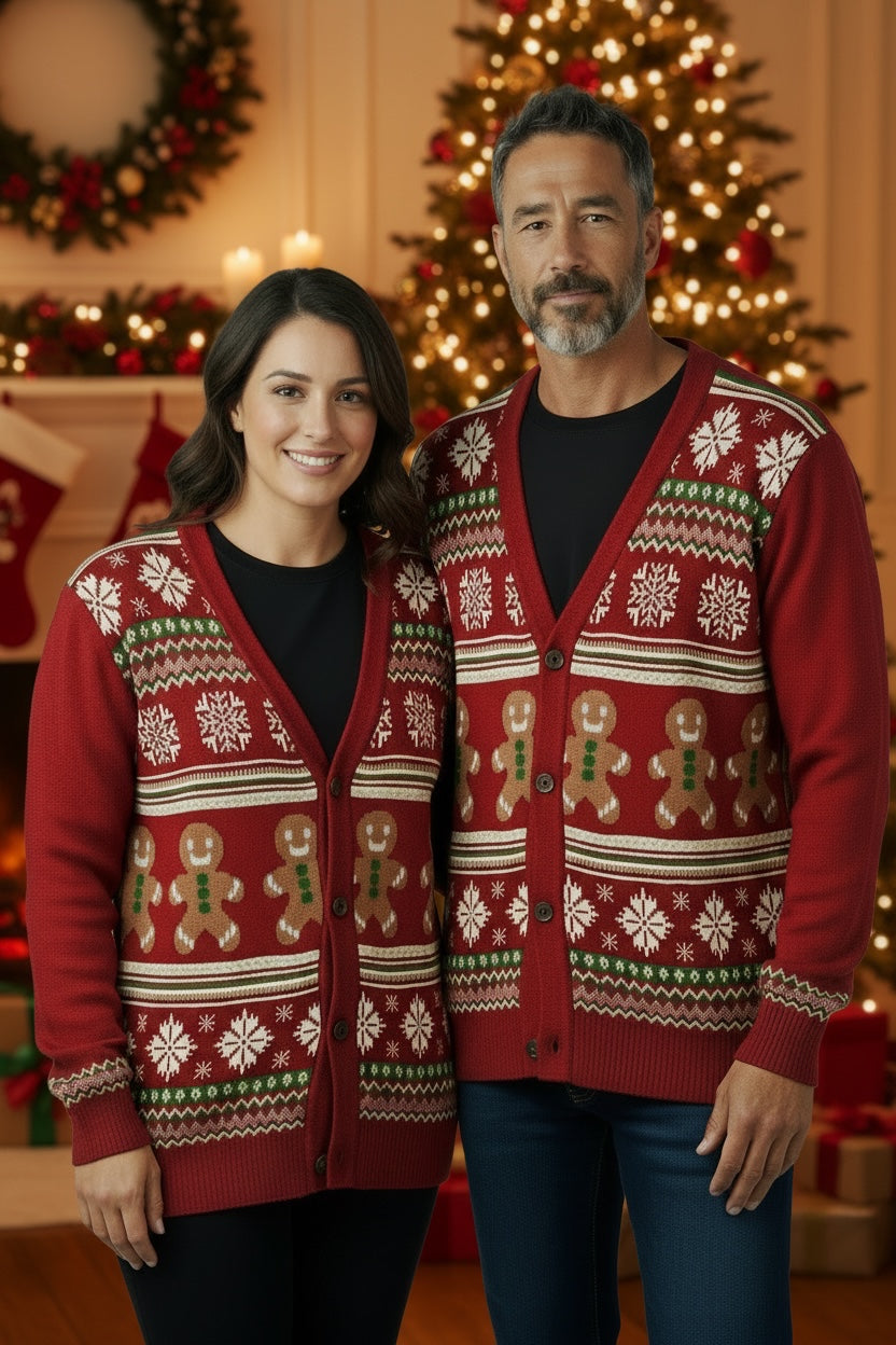 Ugly Sweater / Sueter Navideño Adulto abierto con galletas de jengibre.