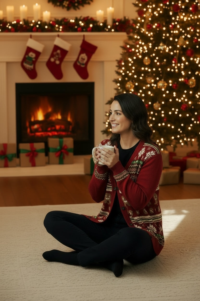 Ugly Sweater / Sueter Navideño Adulto abierto con galletas de jengibre.