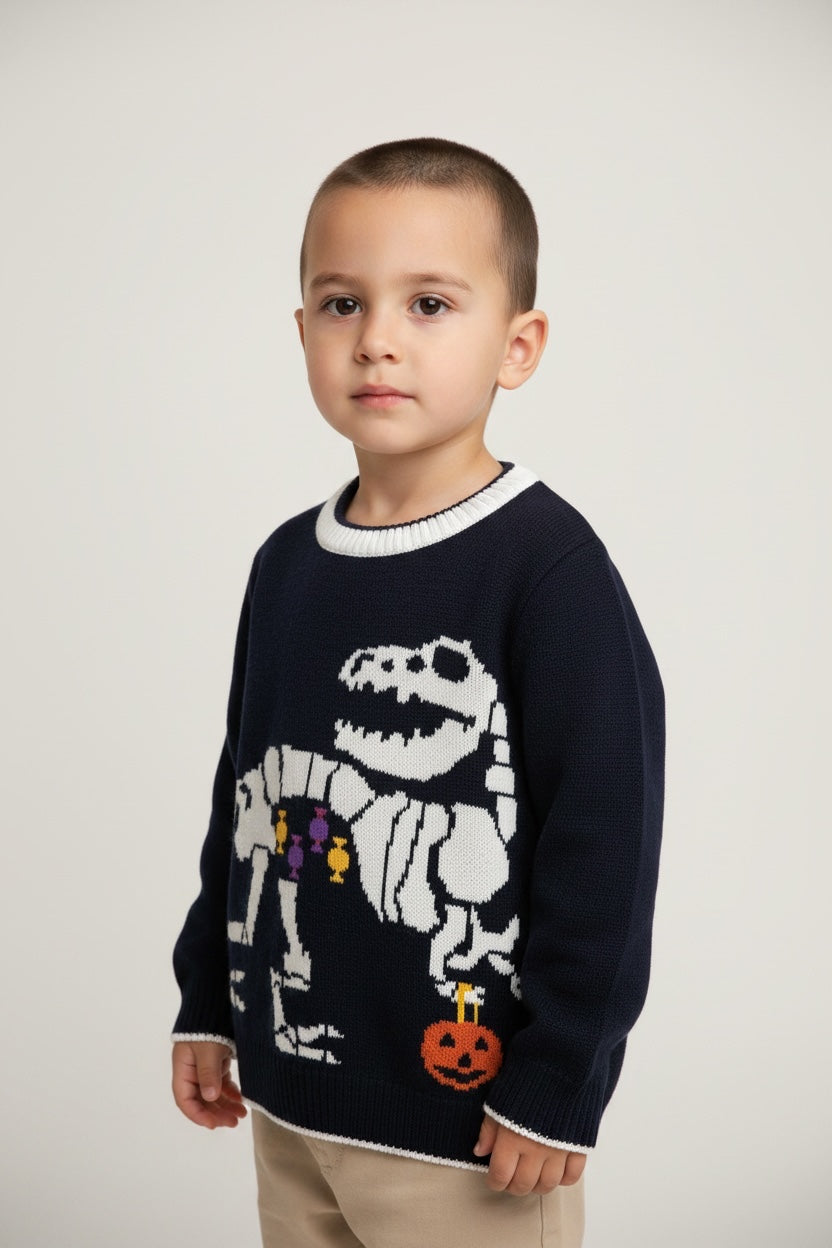 Sueter de Halloween  con esqueleto de dinosaurio