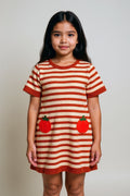 Vestido Halloween a rayas con calabacitas bordadas.